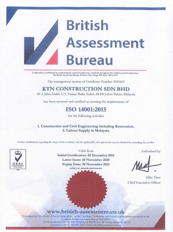 ISO Certificate ISO 14001:2015
