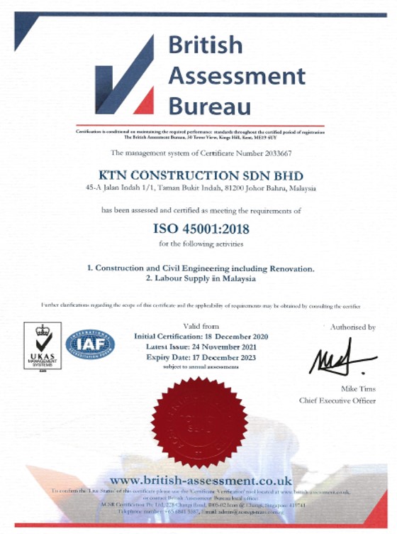 ISO Certificate ISO 45001:2018